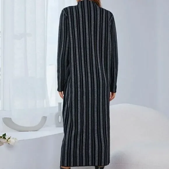 Stripe Pattern Dual Pocket Sweater Dress Without Belt Size M - Picture 4 of 5